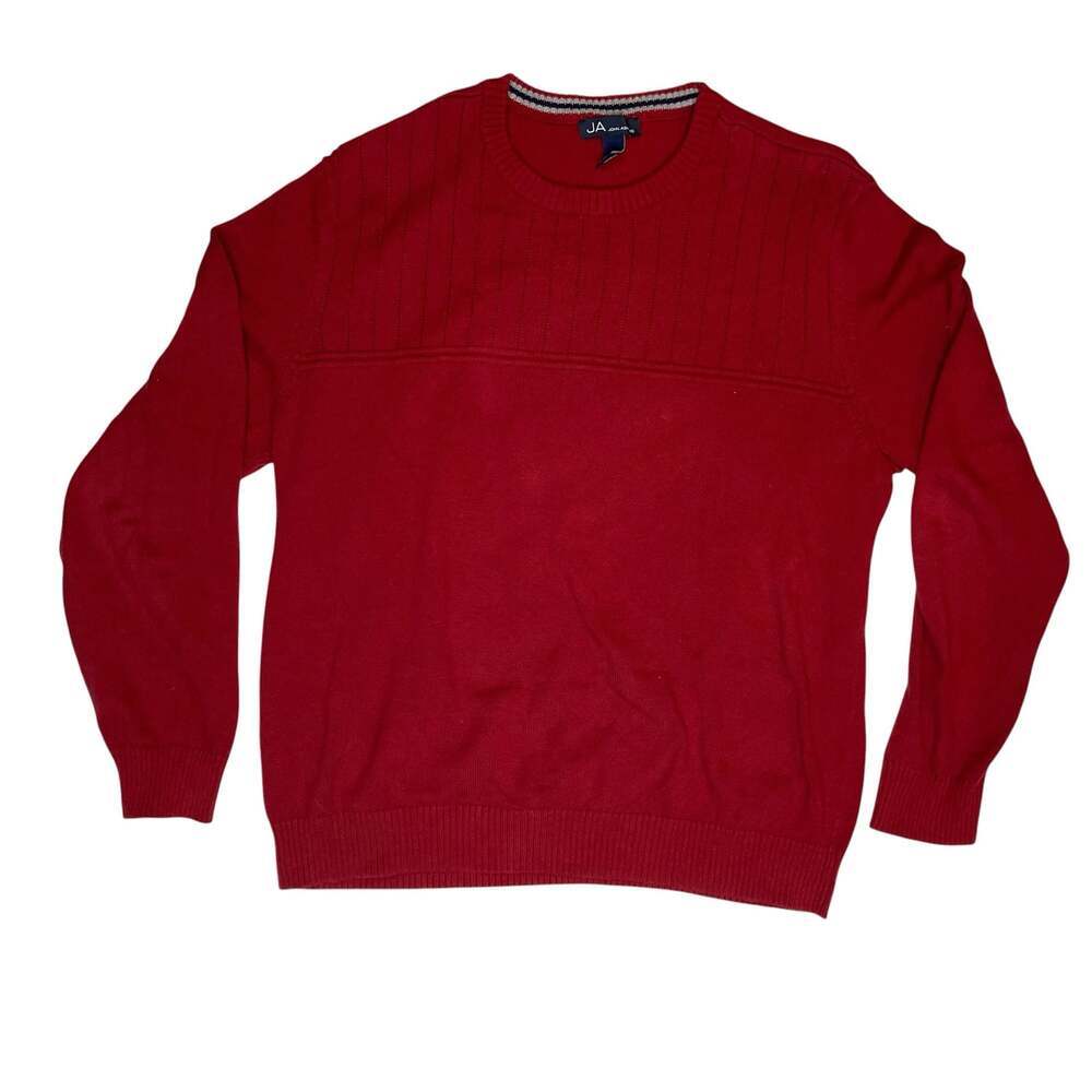 John Ashford Mens Sweater Large Red Ribbed Crewneck Cotton